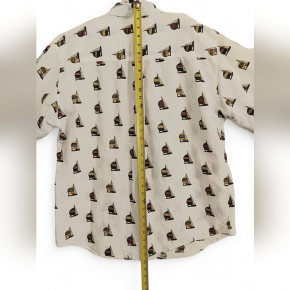 Bugle Boy Co. men's white sailboat print short sleeve button-down shirt size L - Picture 7 of 8